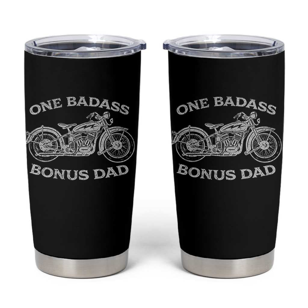 One Badass Bonus Dad Tumbler Cup Funny Stepdad Motorcycle Graphic Mens Biker