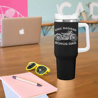 One Badass Bonus Dad Tumbler With Handle Funny Stepdad Motorcycle Graphic Mens Biker