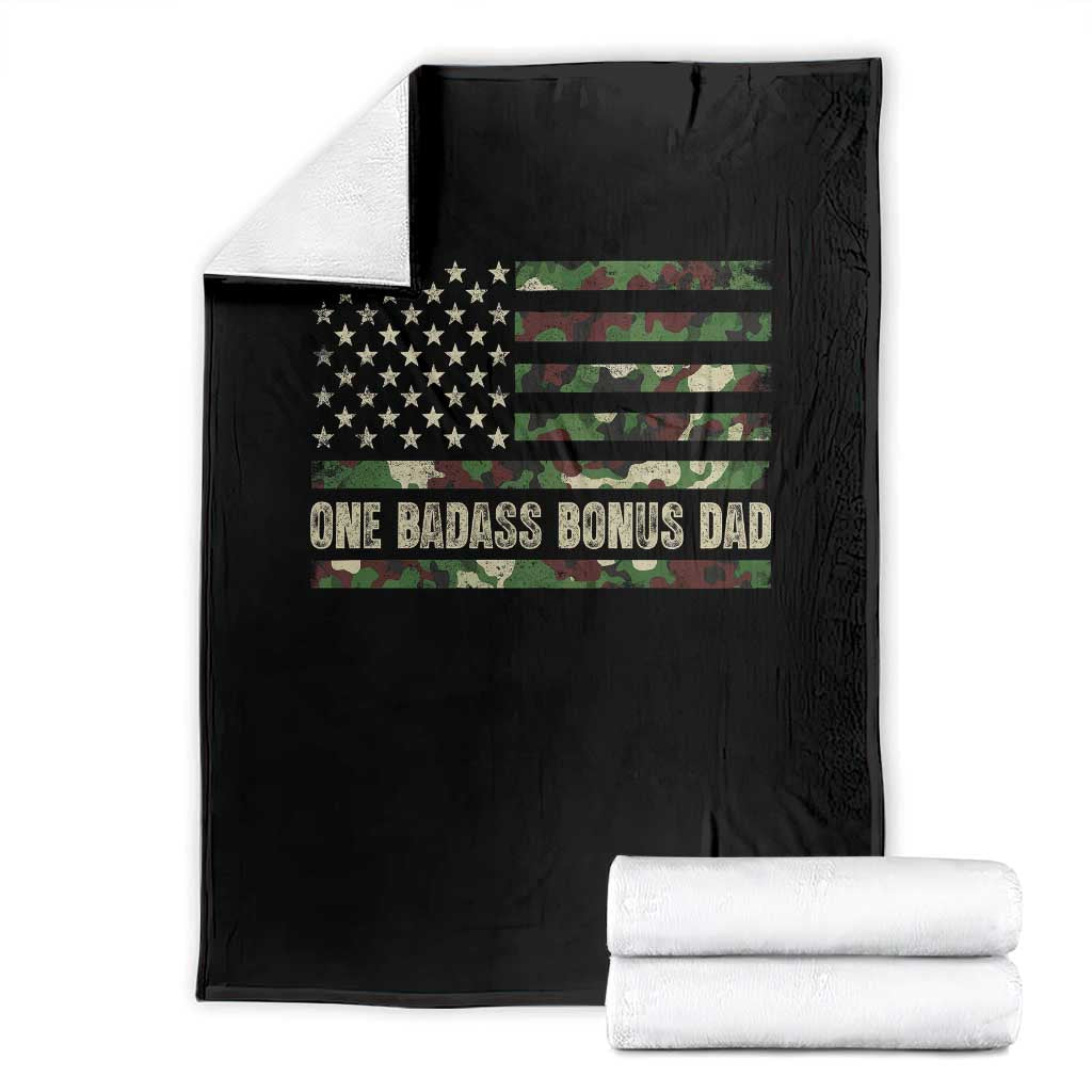 One Badass Bonus Dad Throw Blanket Funny Stepdad Camo American Flag