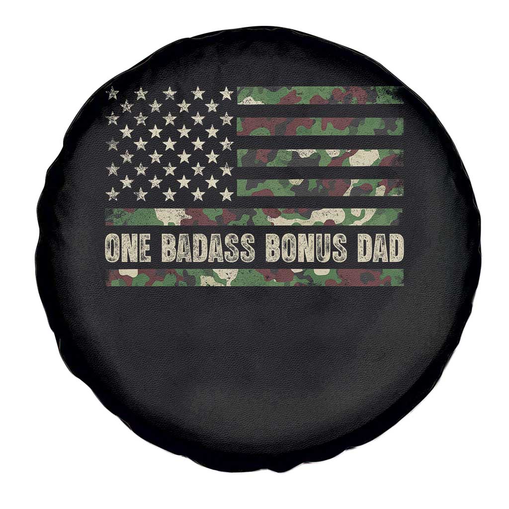 One Badass Bonus Dad Spare Tire Cover Funny Stepdad Camo American Flag