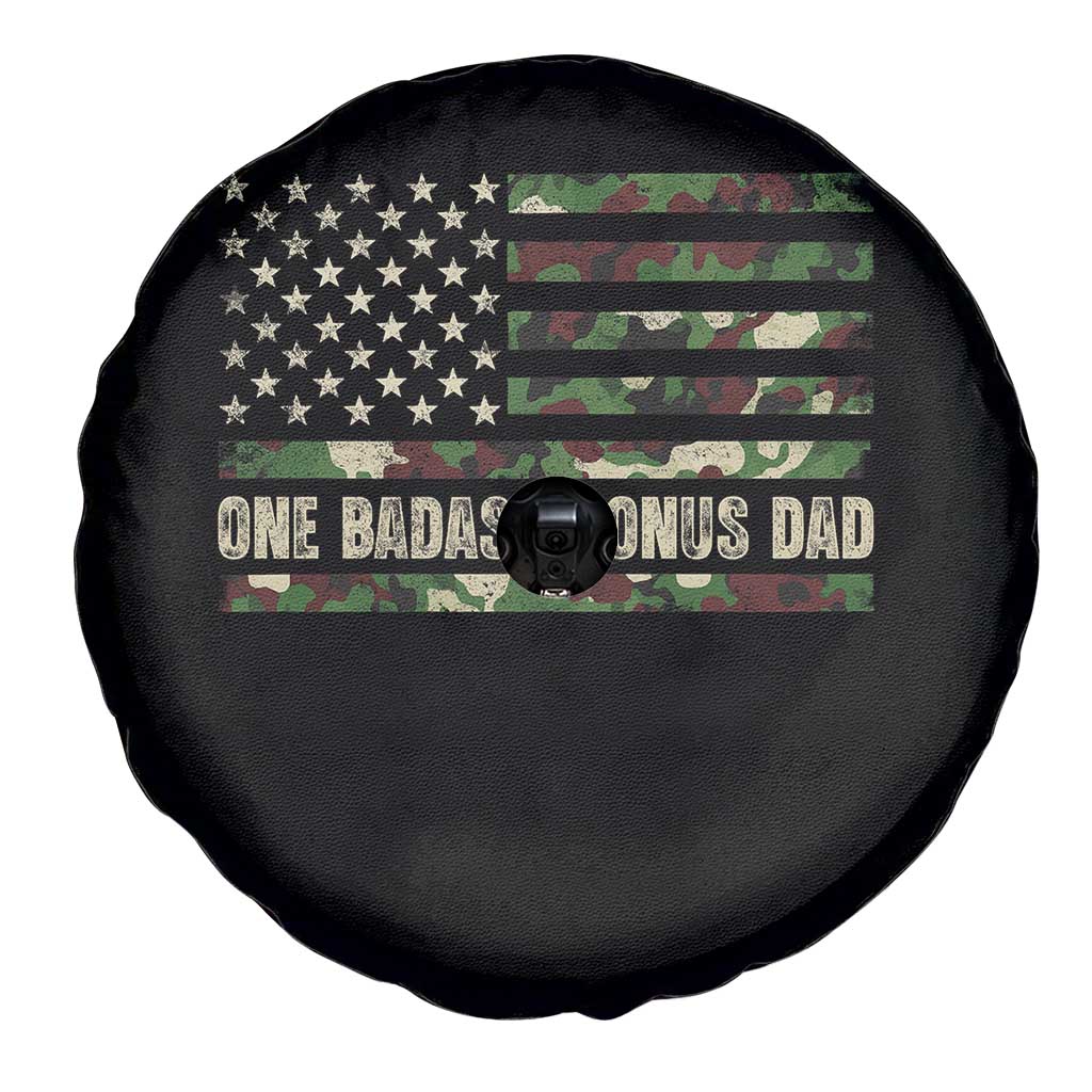 One Badass Bonus Dad Spare Tire Cover Funny Stepdad Camo American Flag