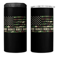 One Badass Bonus Dad 4 in 1 Can Cooler Tumbler Funny Stepdad Camo American Flag