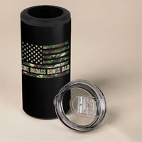 One Badass Bonus Dad 4 in 1 Can Cooler Tumbler Funny Stepdad Camo American Flag