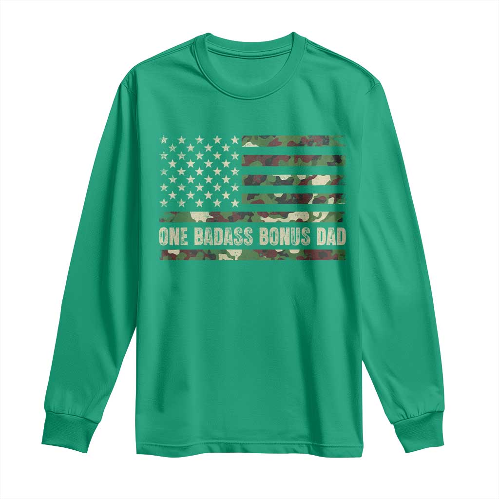 One Badass Bonus Dad Long Sleeve Shirt Funny Stepdad Camo American Flag