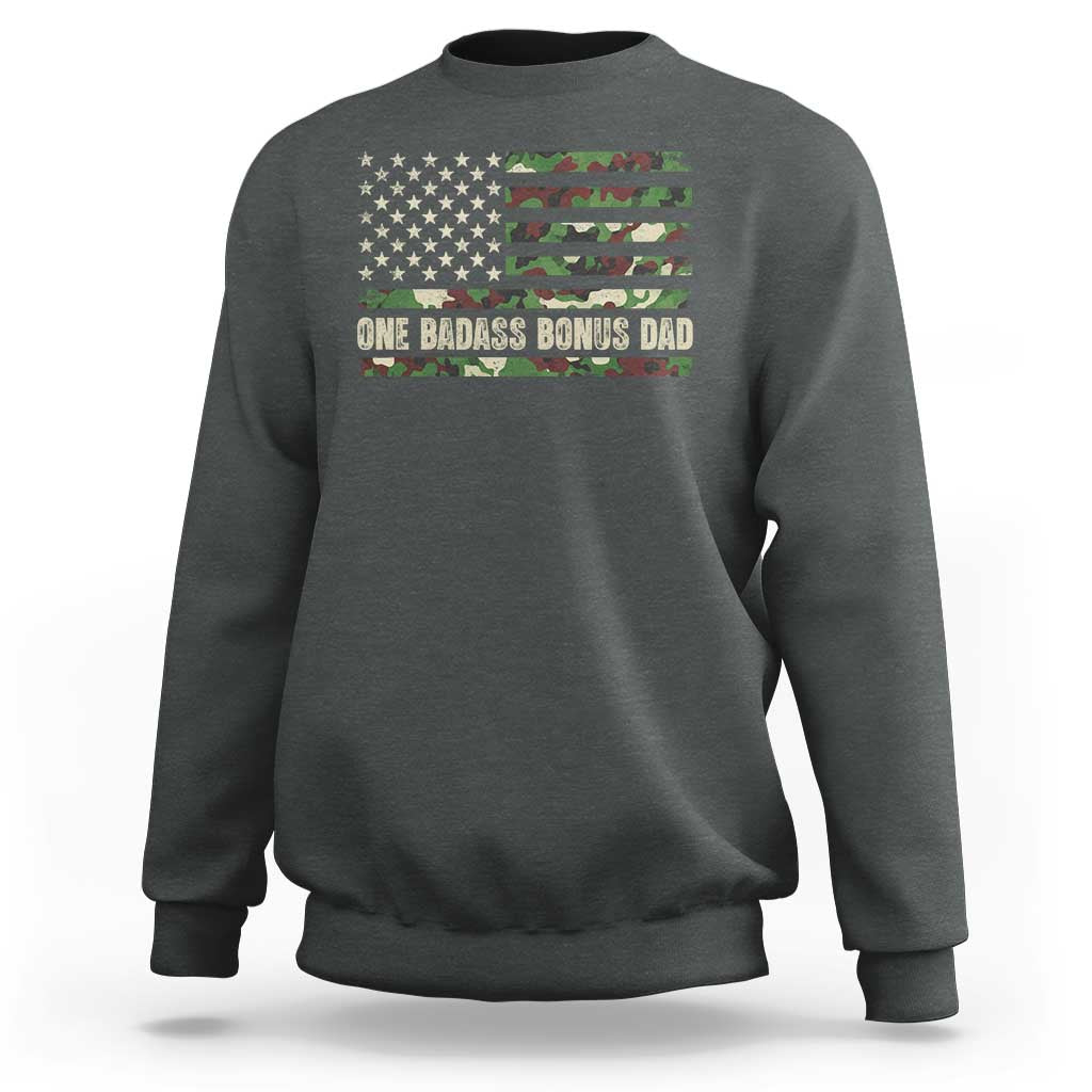 One Badass Bonus Dad Sweatshirt Funny Stepdad Camo American Flag