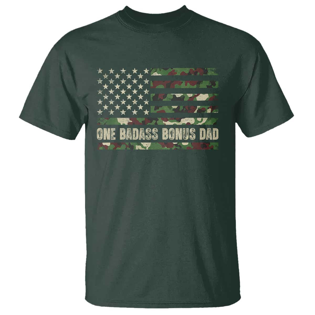 One Badass Bonus Dad T Shirt Funny Stepdad Camo American Flag
