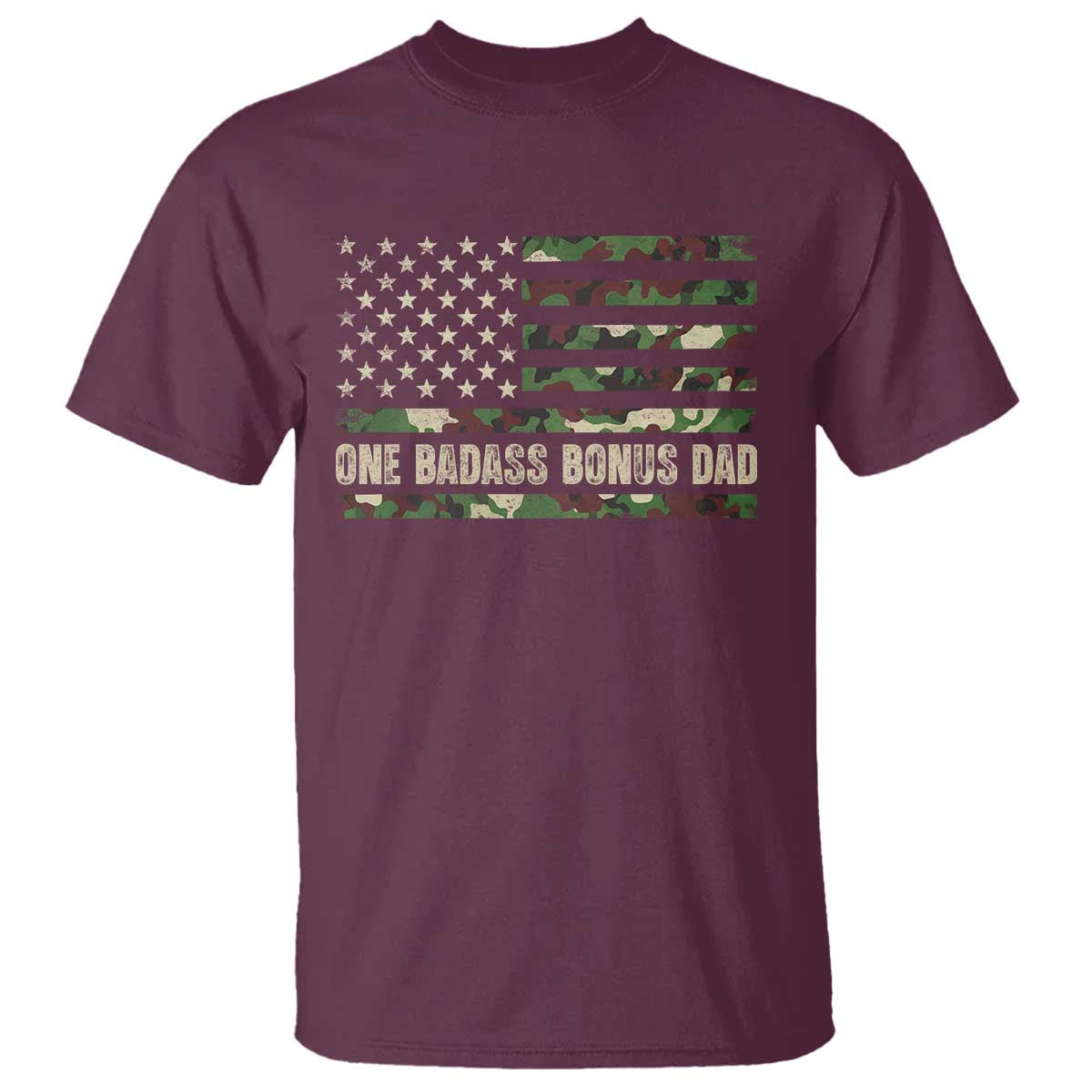 One Badass Bonus Dad T Shirt Funny Stepdad Camo American Flag