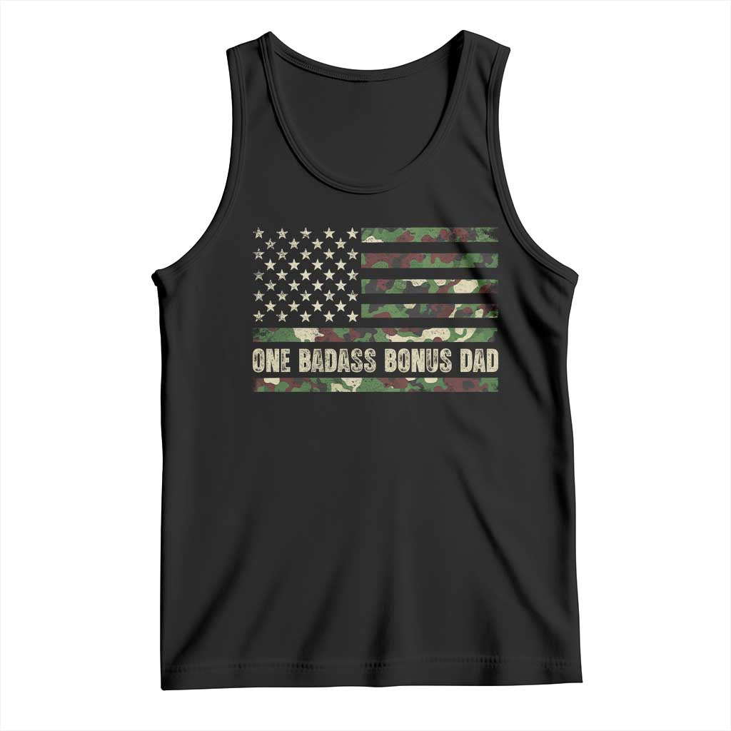One Badass Bonus Dad Tank Top Funny Stepdad Camo American Flag