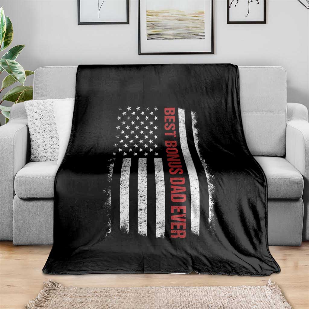 Best Effin Bonus Dad Ever Throw Blanket Funny Stepdad American Flag
