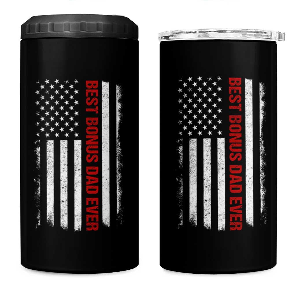 Best Effin Bonus Dad Ever 4 in 1 Can Cooler Tumbler Funny Stepdad American Flag