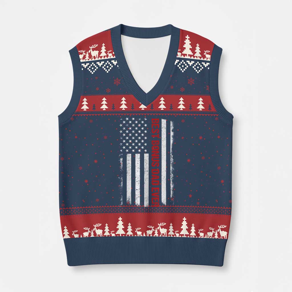 Best Effin Bonus Dad Ever V-Neck Knit Sweater Vest Funny Stepdad American Flag