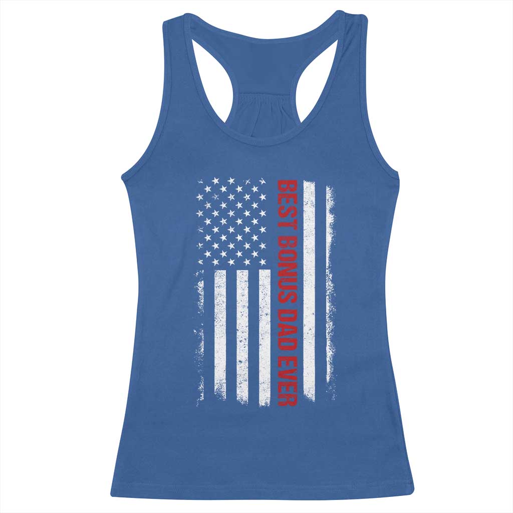 Best Effin Bonus Dad Ever Racerback Tank Top Funny Stepdad American Flag
