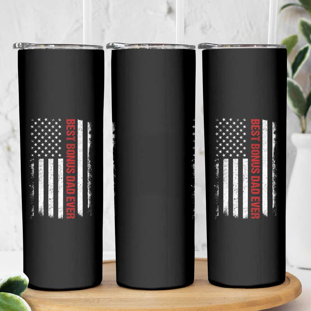 Best Effin Bonus Dad Ever Skinny Tumbler Funny Stepdad American Flag