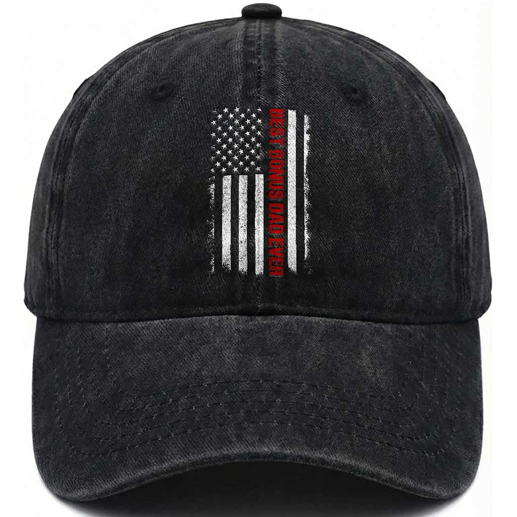 Best Effin Bonus Dad Ever Washed Cotton Baseball Cap Funny Stepdad American Flag