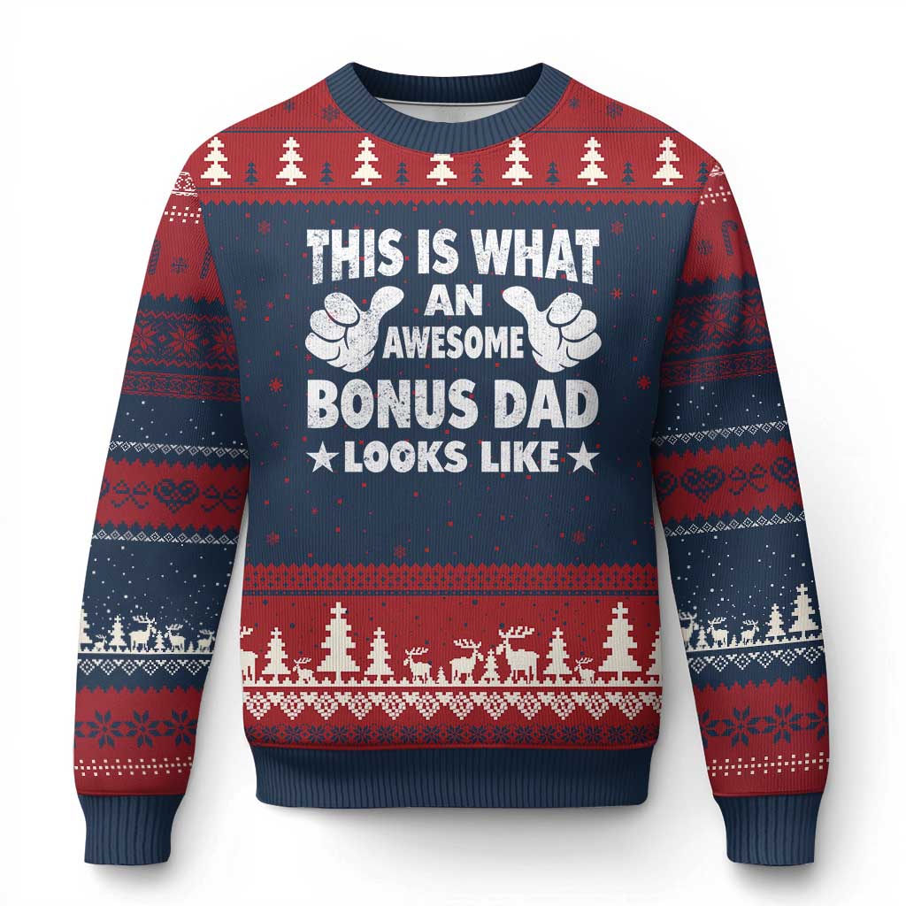 Funny Stepdad Ugly Christmas Sweater This Is What An Awesome Bonus Dad Looks Like