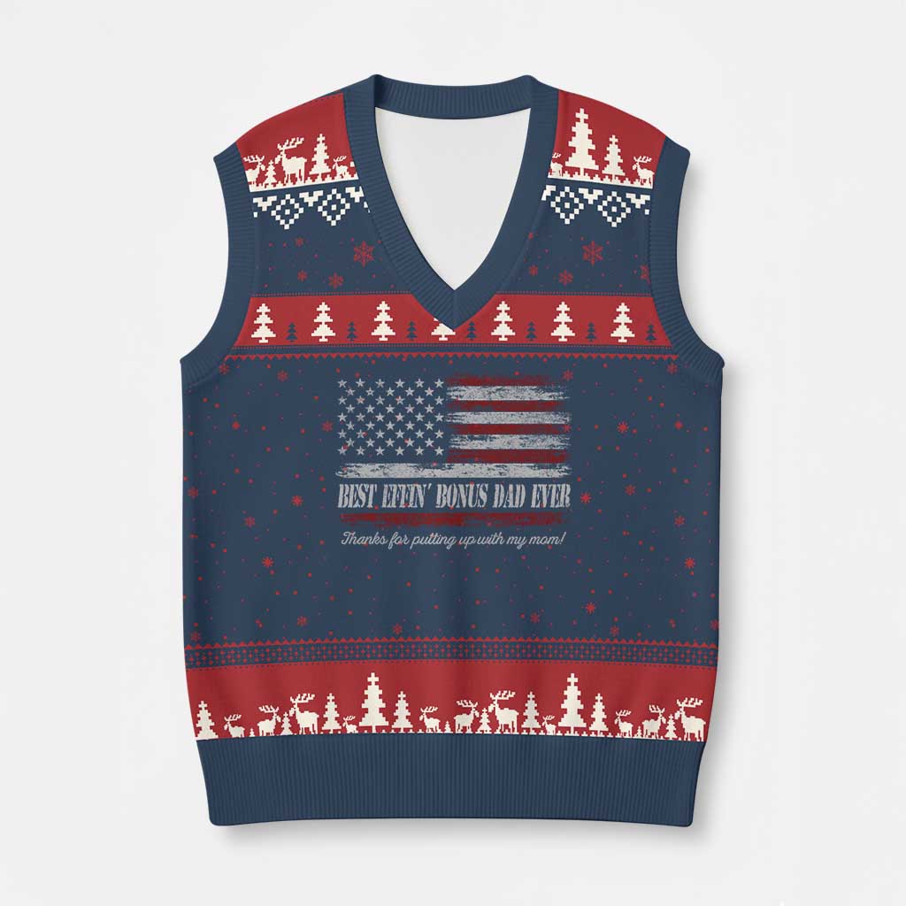 Best Effin’ Bonus Dad Ever V-Neck Knit Sweater Vest Step Dad American Flag