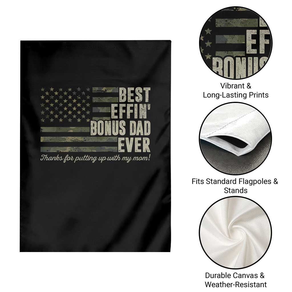 Best Effin’ Bonus Dad Ever Garden Flag Step Dad Camo American Flag Camouflage