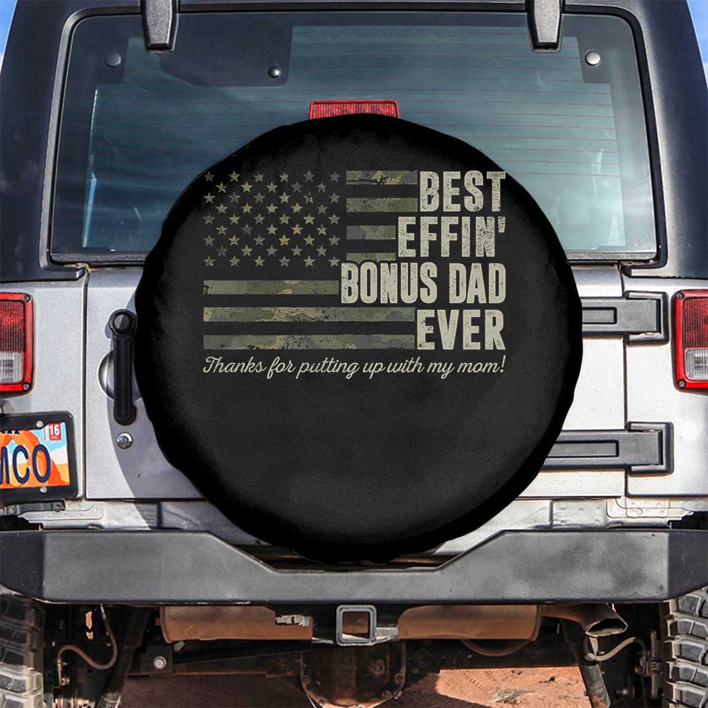 Best Effin’ Bonus Dad Ever Spare Tire Cover Step Dad Camo American Flag Camouflage