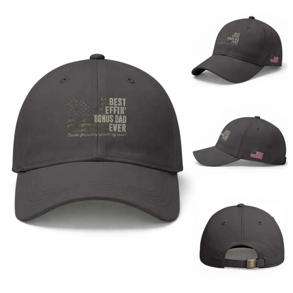 Best Effin’ Bonus Dad Ever Baseball Cap Step Dad Camo American Flag Camouflage