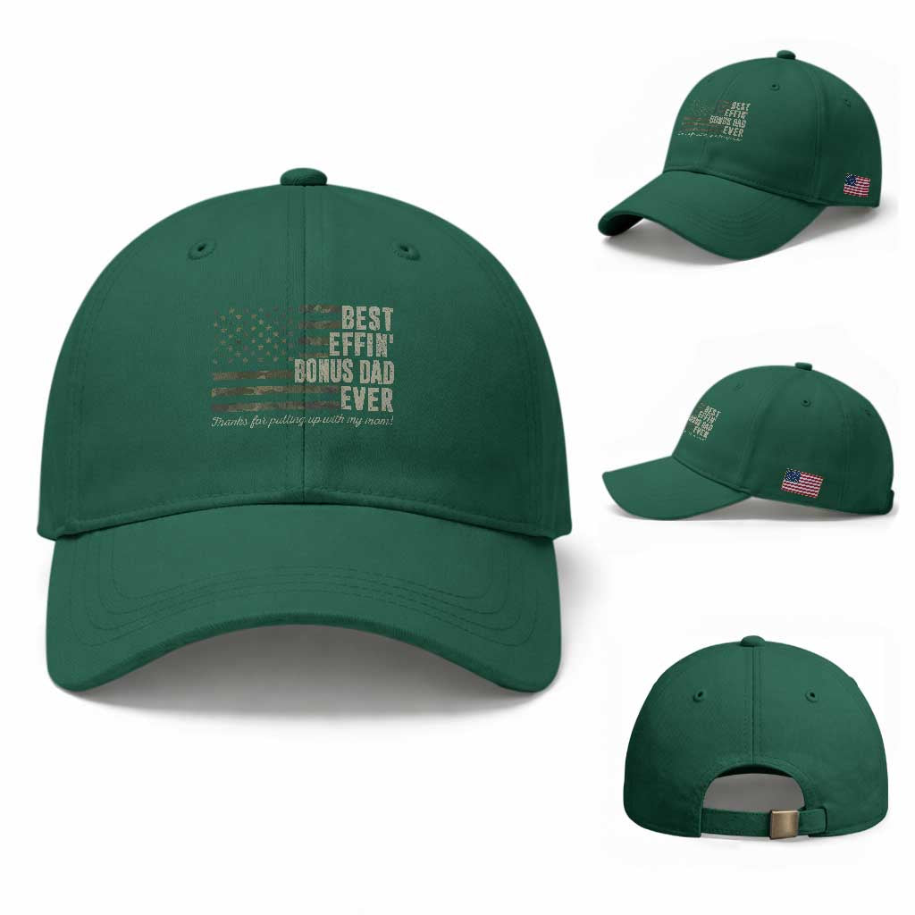 Best Effin’ Bonus Dad Ever Baseball Cap Step Dad Camo American Flag Camouflage
