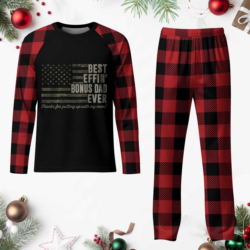 Best Effin’ Bonus Dad Ever Plaid Pajama Set Step Dad Camo American Flag Camouflage