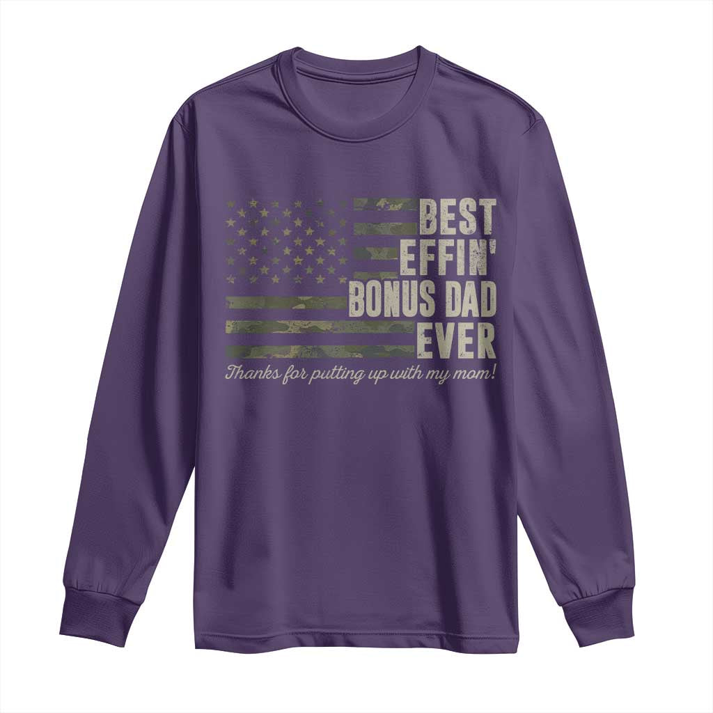 Best Effin’ Bonus Dad Ever Long Sleeve Shirt Step Dad Camo American Flag Camouflage