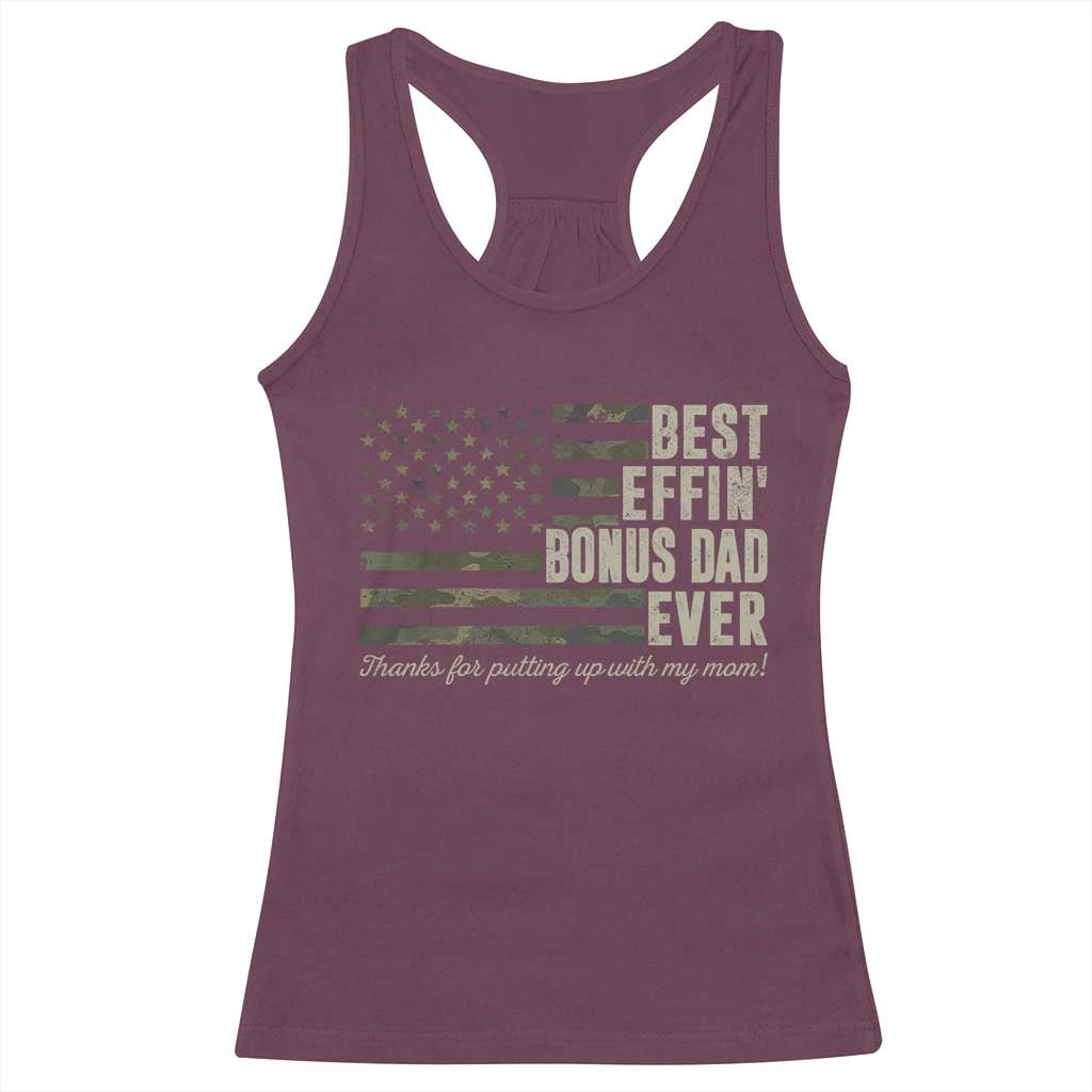 Best Effin’ Bonus Dad Ever Racerback Tank Top Step Dad Camo American Flag Camouflage