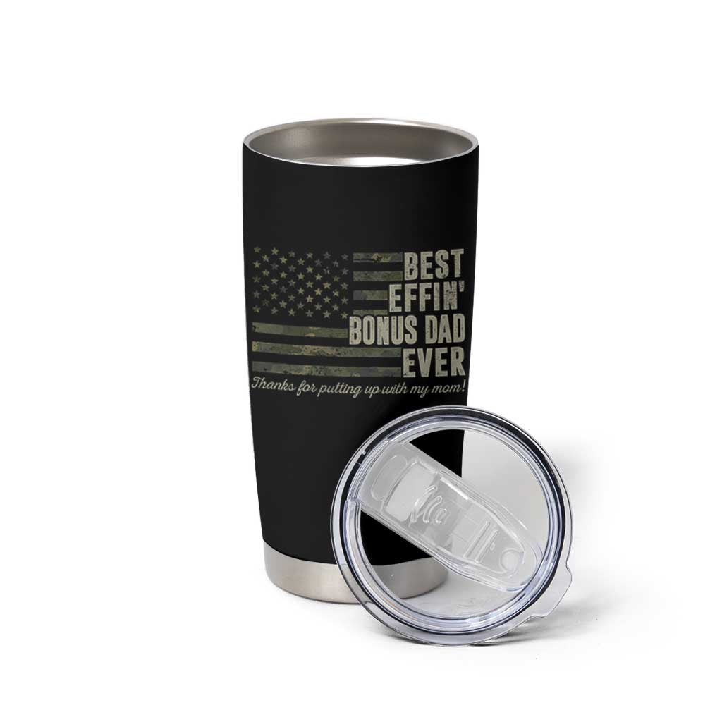 Best Effin’ Bonus Dad Ever Tumbler Cup Step Dad Camo American Flag Camouflage