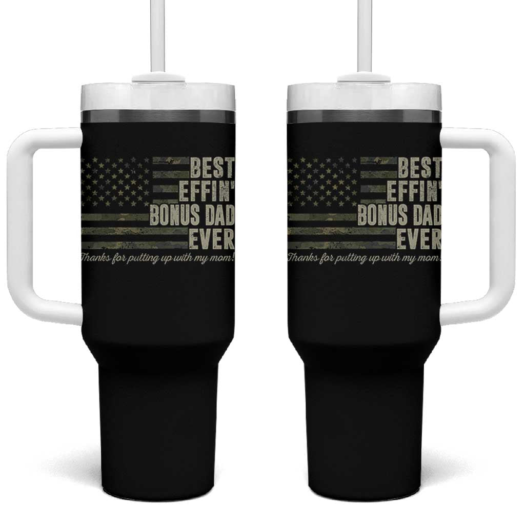 Best Effin’ Bonus Dad Ever Tumbler With Handle Step Dad Camo American Flag Camouflage