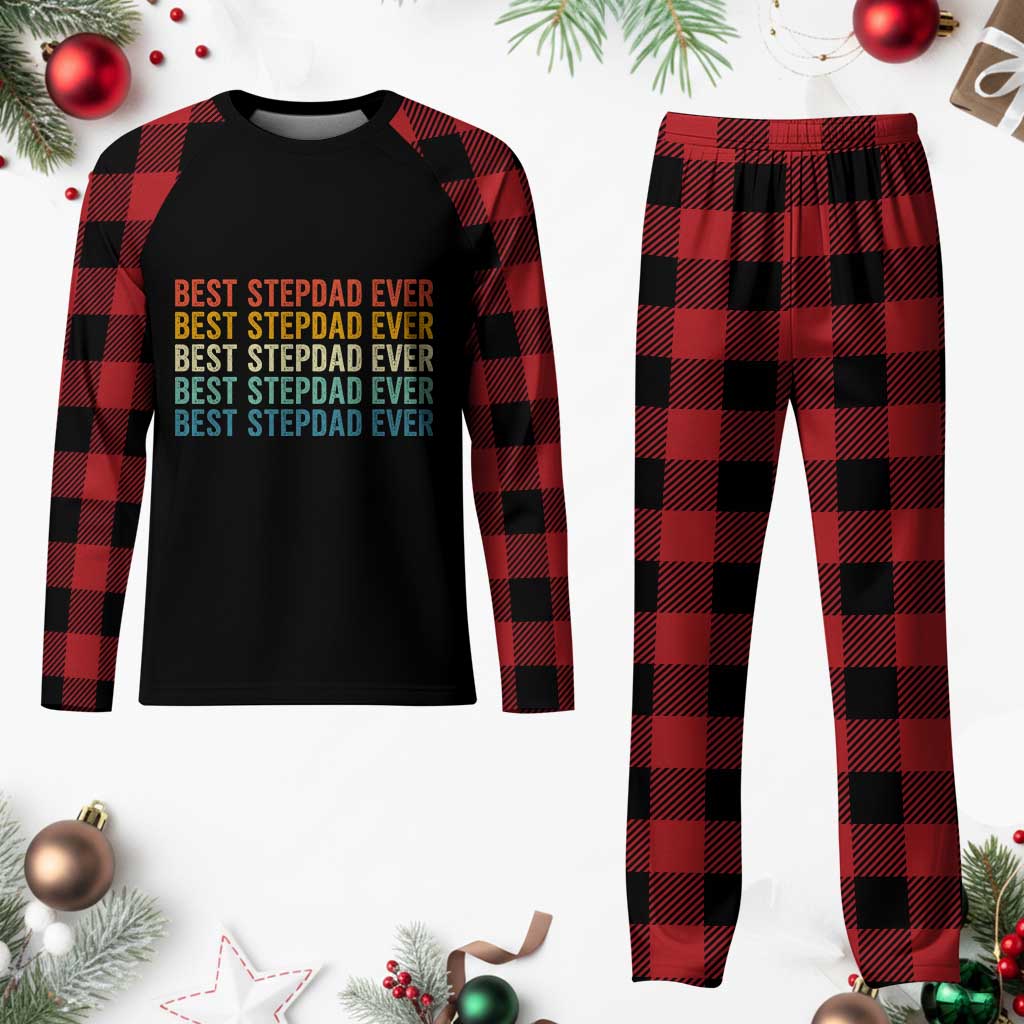 Best Stepdad Ever Plaid Pajama Set Funny Retro Stepdad Bonus Dad