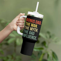 Bonus Dad Tumbler With Handle The Man Myth Bad Influence Funny Step Dad