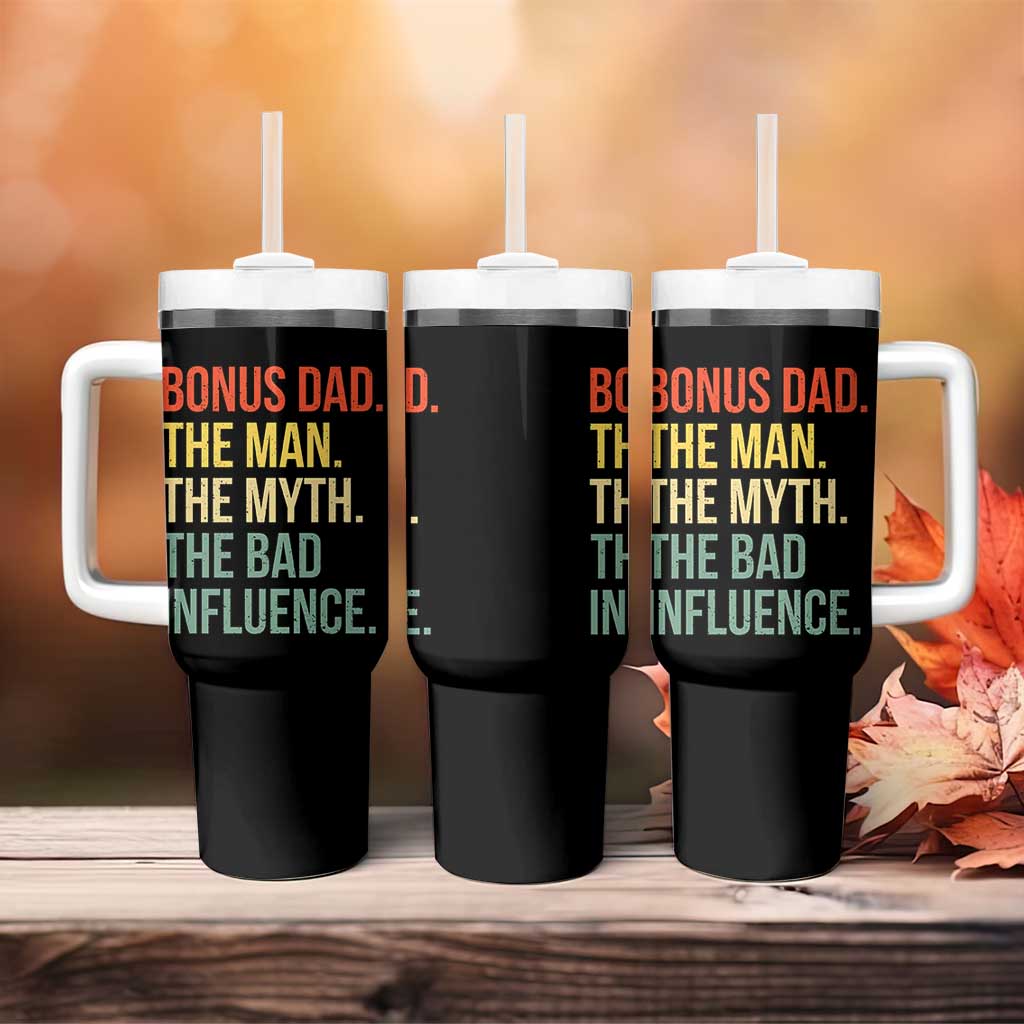 Bonus Dad Tumbler With Handle The Man Myth Bad Influence Funny Step Dad