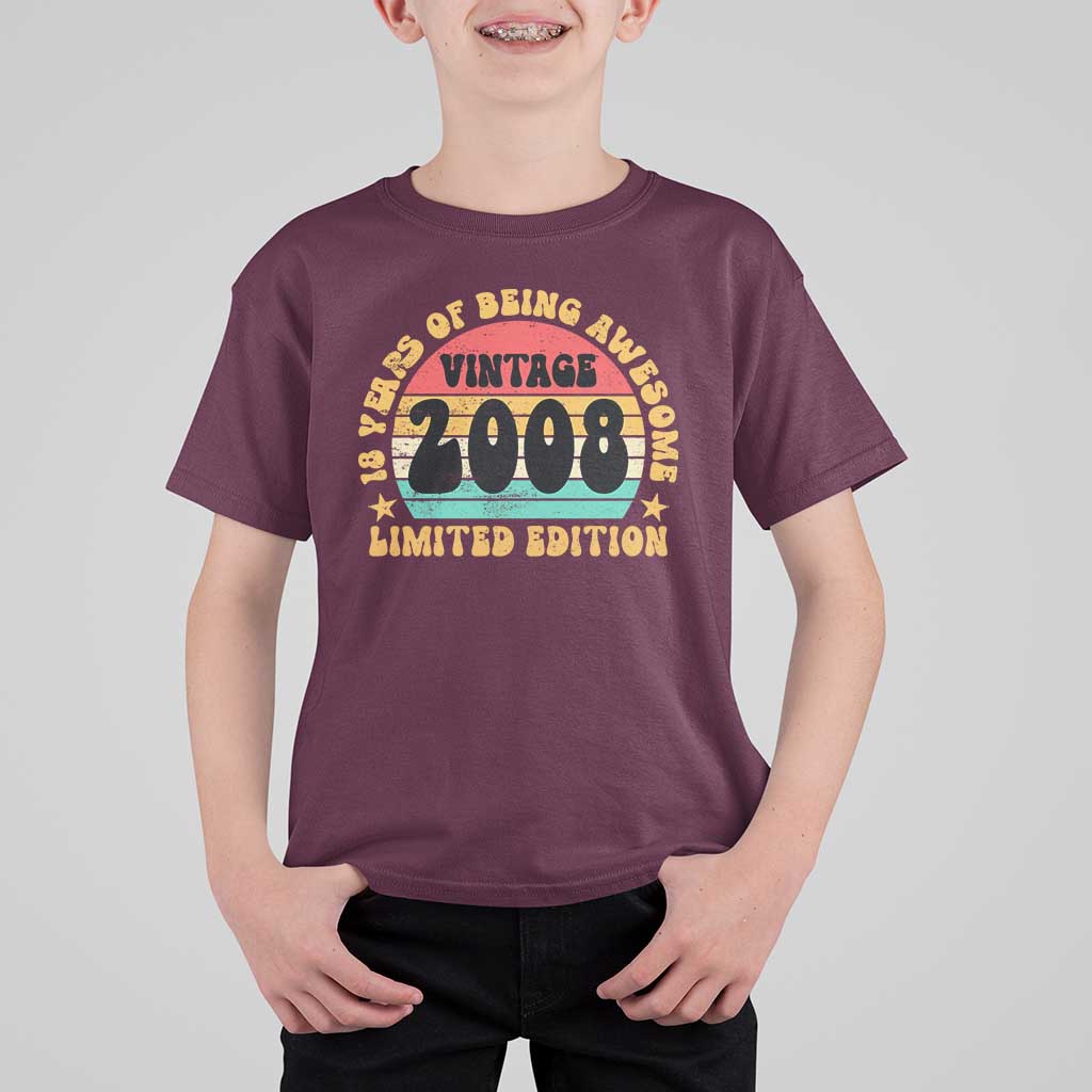 18th Birthday T Shirt For Kid Vintage 18yr 2008 Limited Edition 18 Year Old Gift