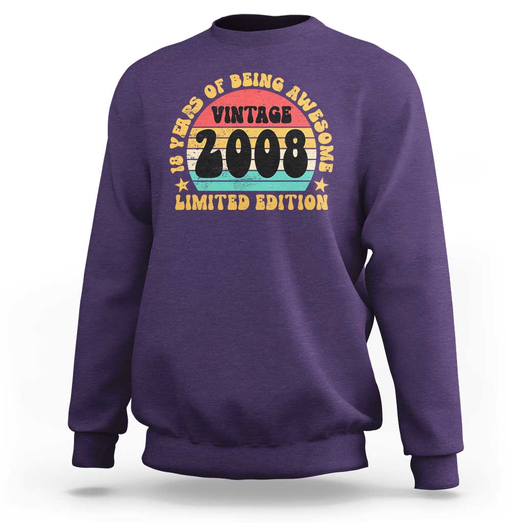 18th Birthday Sweatshirt Vintage 18yr 2008 Limited Edition 18 Year Old Gift