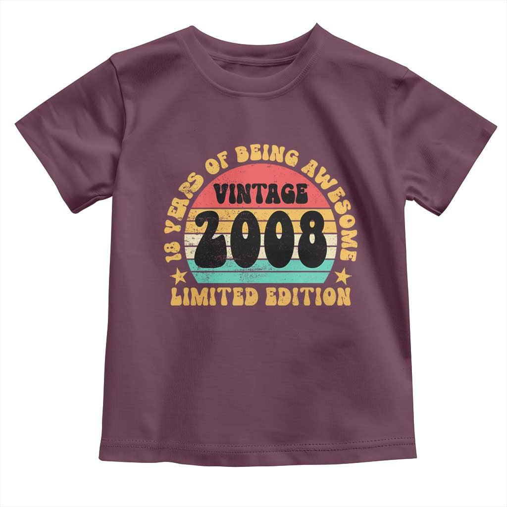 18th Birthday Toddler T Shirt Vintage 18yr 2008 Limited Edition 18 Year Old Gift