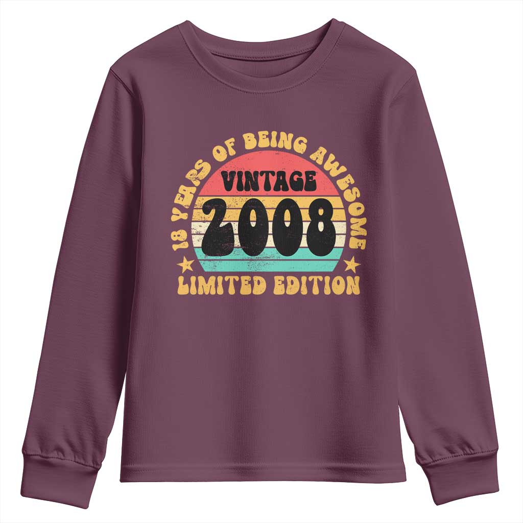 18th Birthday Youth Sweatshirt Vintage 18yr 2008 Limited Edition 18 Year Old Gift