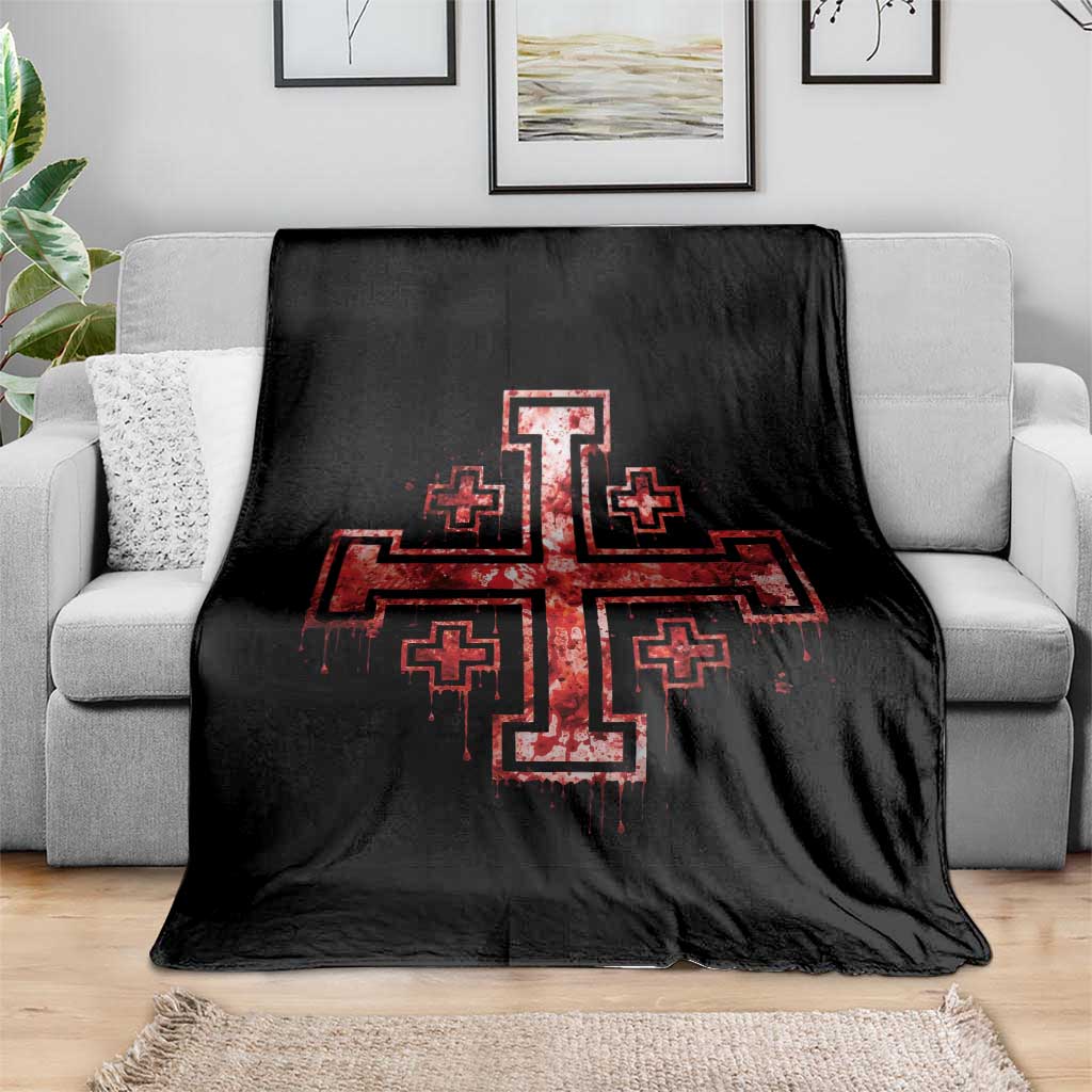 Crusader Jerusalem Cross Catholic Throw Blanket Gothic Christian Dark Faith Grunge Blood Splatter