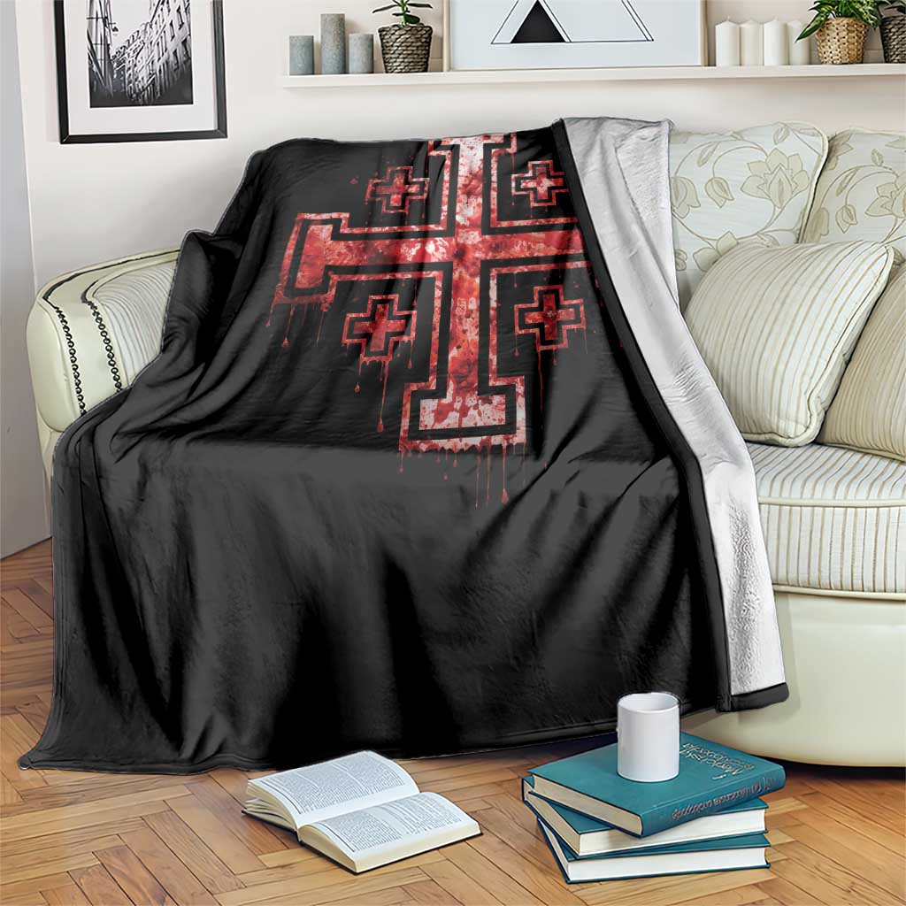 Crusader Jerusalem Cross Catholic Throw Blanket Gothic Christian Dark Faith Grunge Blood Splatter