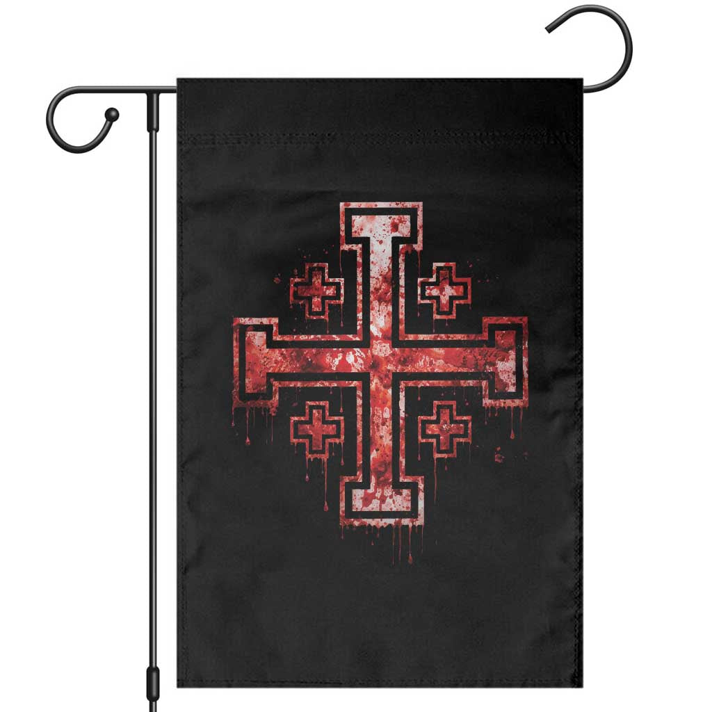 Crusader Jerusalem Cross Catholic Garden Flag Gothic Christian Dark Faith Grunge Blood Splatter