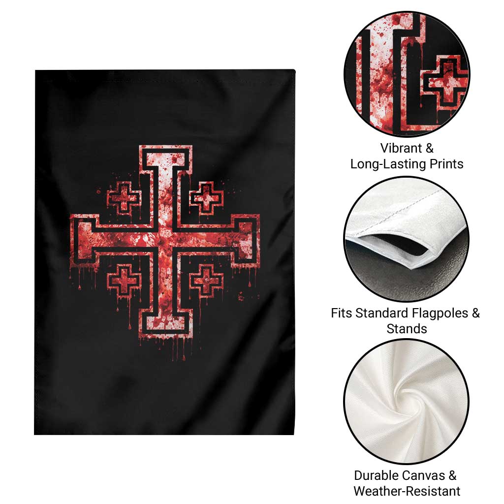 Crusader Jerusalem Cross Catholic Garden Flag Gothic Christian Dark Faith Grunge Blood Splatter