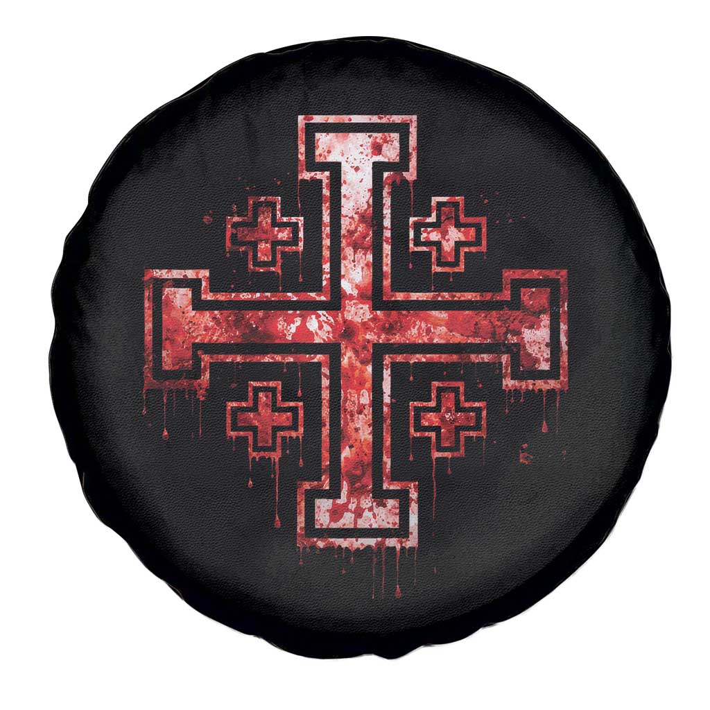 Crusader Jerusalem Cross Catholic Spare Tire Cover Gothic Christian Dark Faith Grunge Blood Splatter