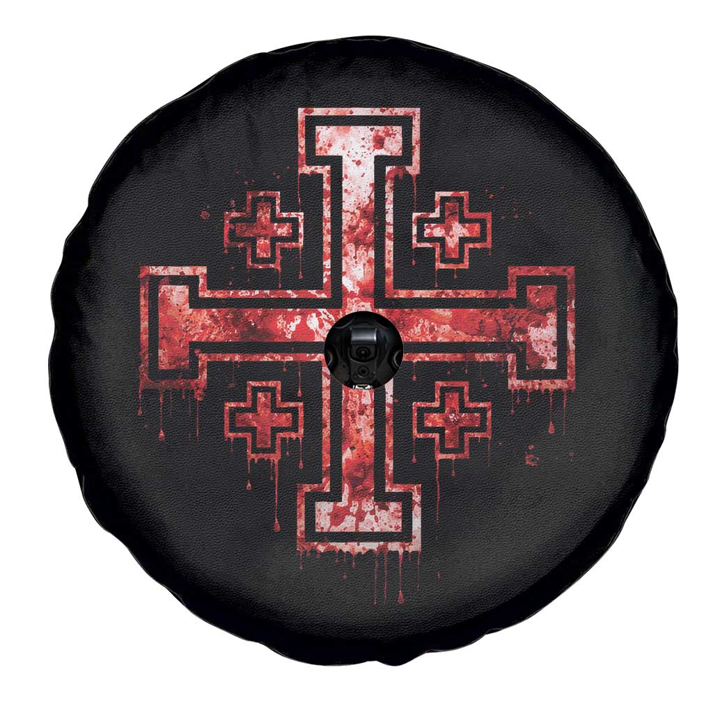 Crusader Jerusalem Cross Catholic Spare Tire Cover Gothic Christian Dark Faith Grunge Blood Splatter