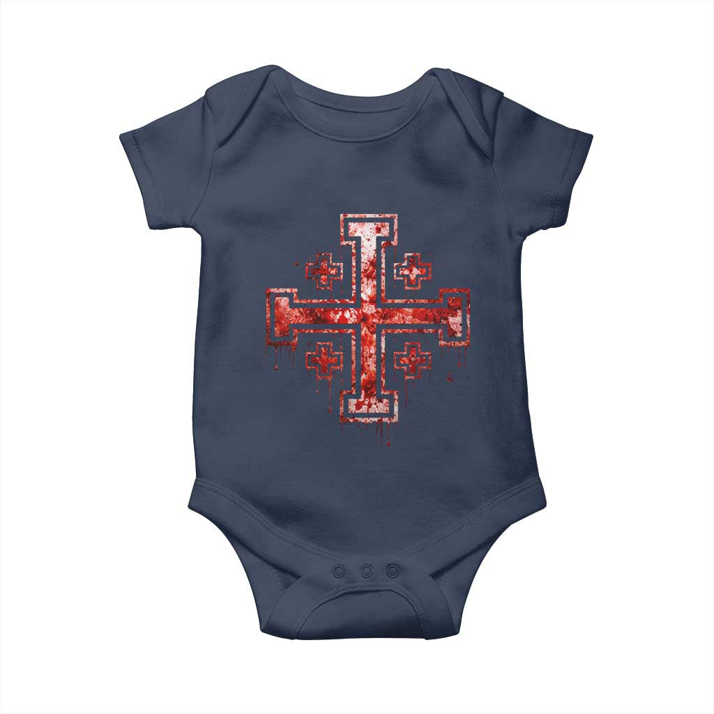 Crusader Jerusalem Cross Catholic Baby Onesie Gothic Christian Dark Faith Grunge Blood Splatter