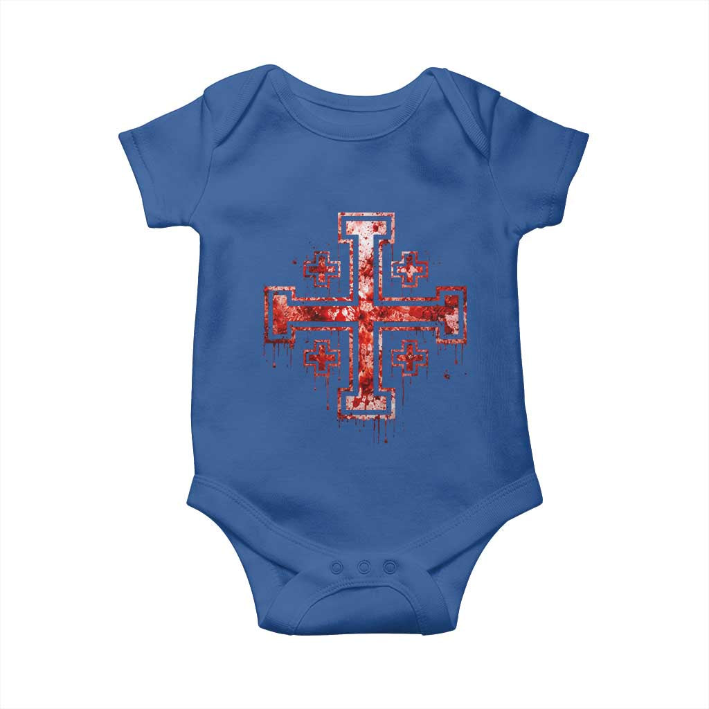 Crusader Jerusalem Cross Catholic Baby Onesie Gothic Christian Dark Faith Grunge Blood Splatter