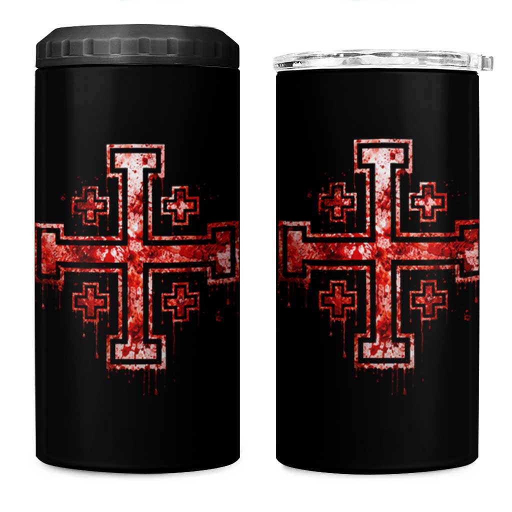 Crusader Jerusalem Cross Catholic 4 in 1 Can Cooler Tumbler Gothic Christian Dark Faith Grunge Blood Splatter