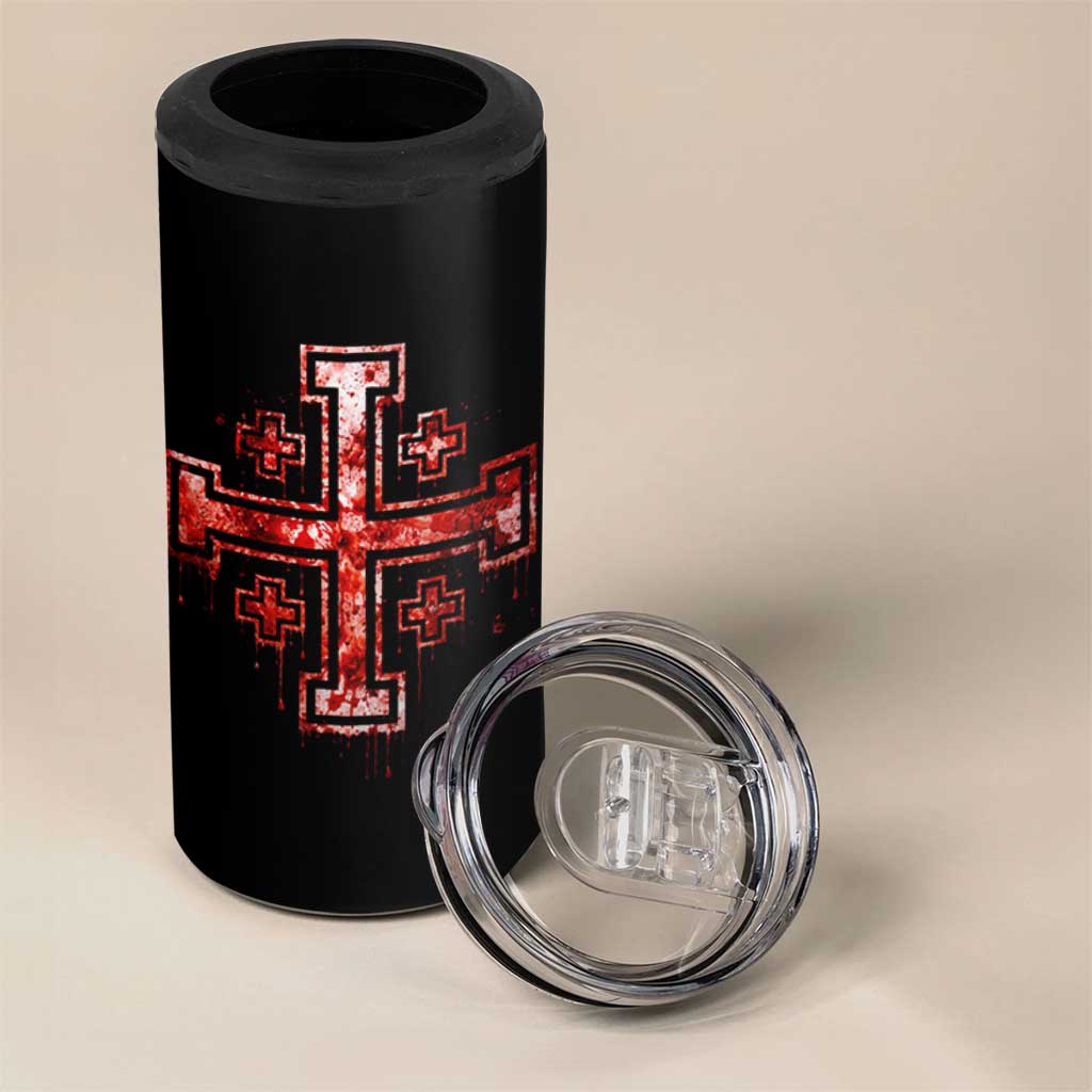 Crusader Jerusalem Cross Catholic 4 in 1 Can Cooler Tumbler Gothic Christian Dark Faith Grunge Blood Splatter