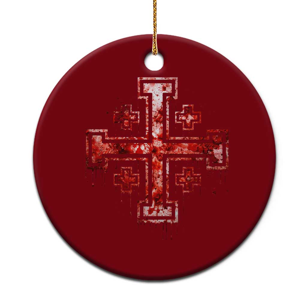Crusader Jerusalem Cross Catholic Ceramic Ornament Gothic Christian Dark Faith Grunge Blood Splatter