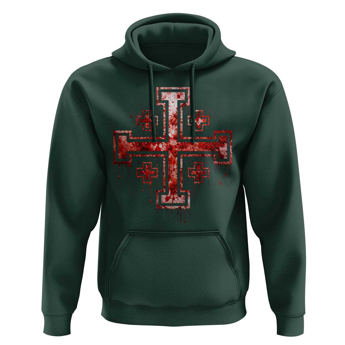 Crusader Jerusalem Cross Catholic Hoodie Gothic Christian Dark Faith Grunge Blood Splatter