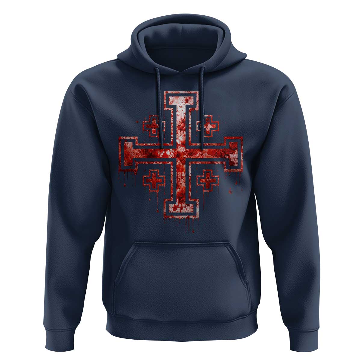 Crusader Jerusalem Cross Catholic Hoodie Gothic Christian Dark Faith Grunge Blood Splatter