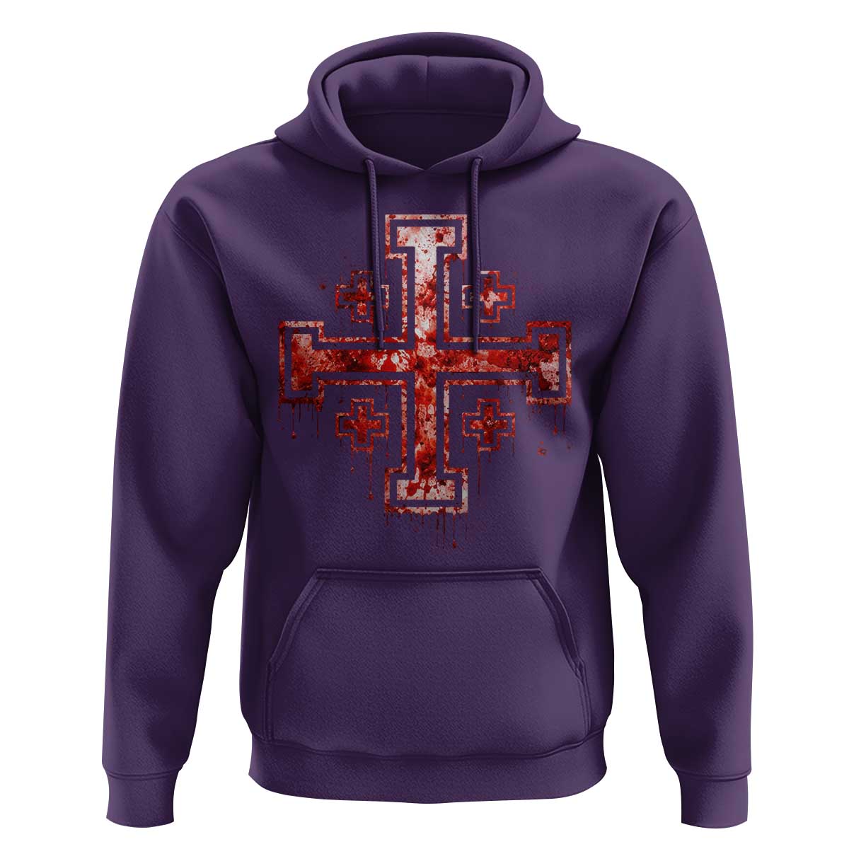 Crusader Jerusalem Cross Catholic Hoodie Gothic Christian Dark Faith Grunge Blood Splatter
